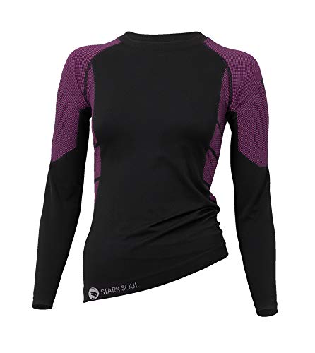 STARK SOUL sous-vêtements Techniques Microfibre pour Femme - T-Shirt Manches Longues, Noir et Rose, L/XL